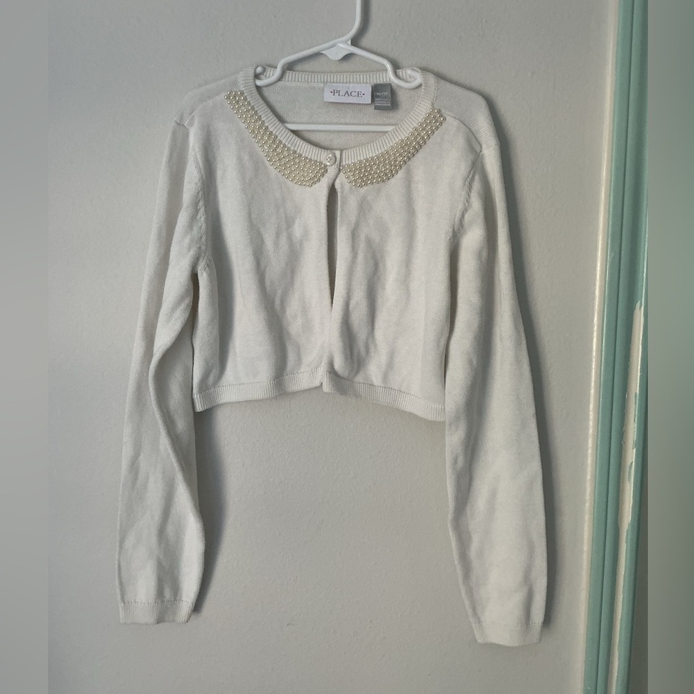 Place Cream Cardigan with Pearl Embellishments Sz 10-12